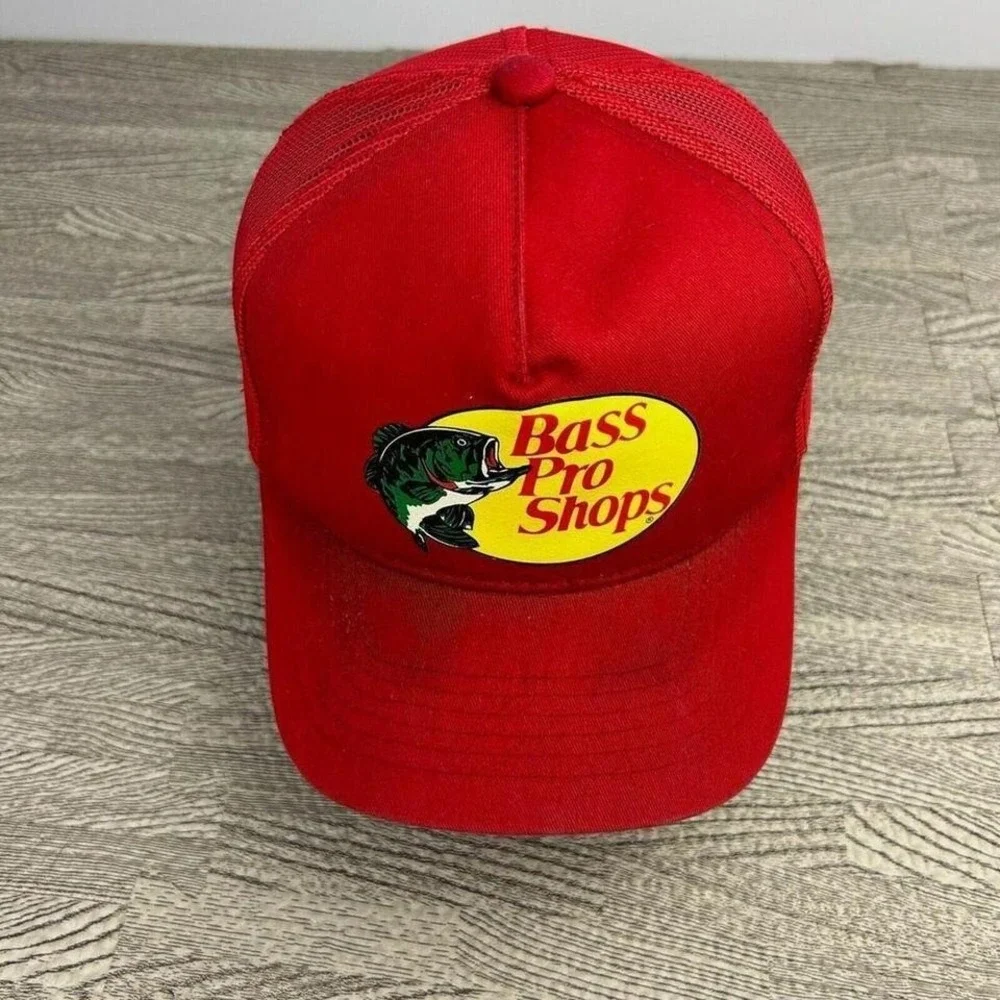 Vintage Bass Pro Shops Trucker Hat Cap Mens Red Fishing Fish Hunt Hunting